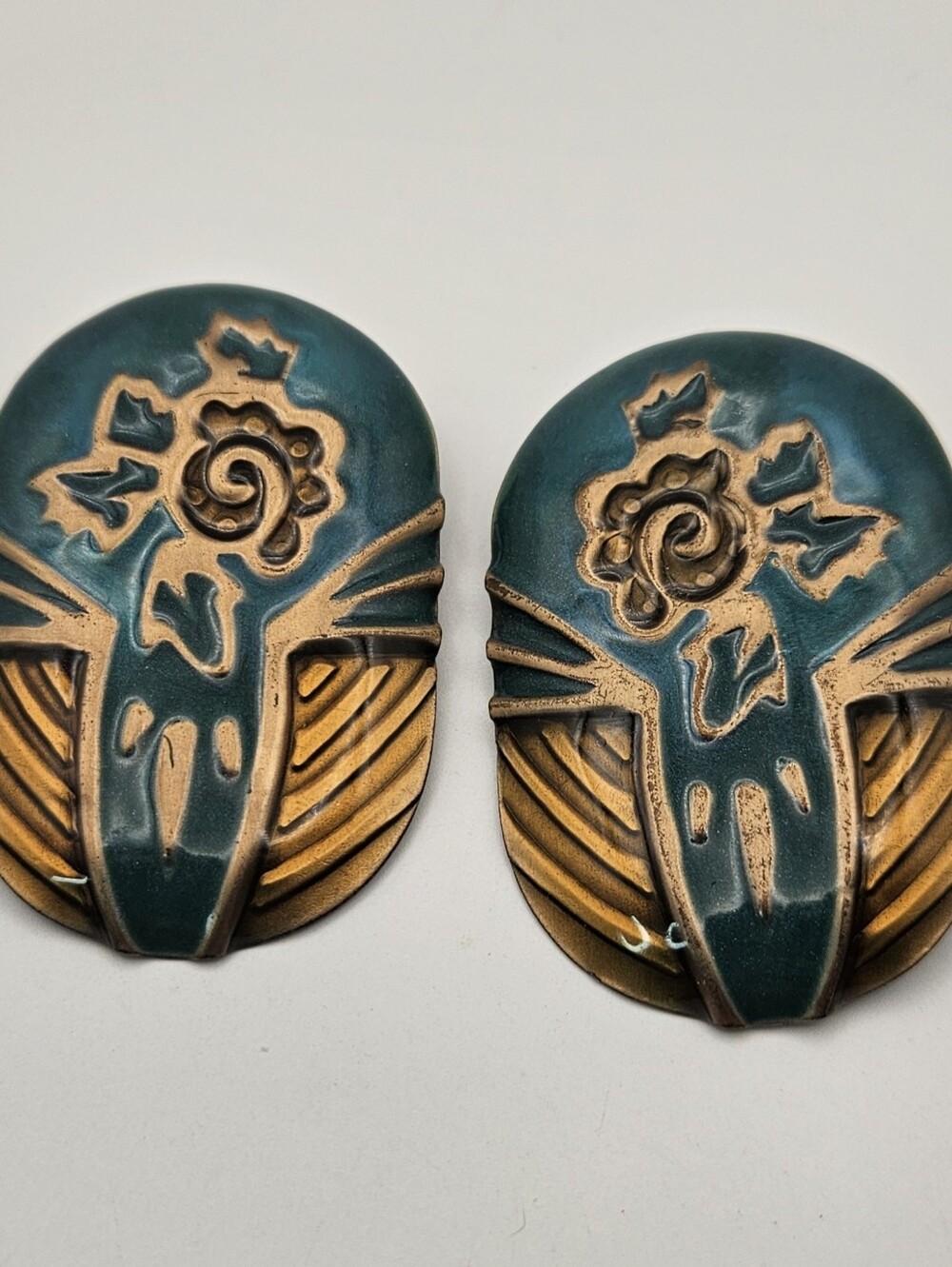Vintage Edgar Berebi Earrings Teal Blue Enamel Egyptian Revival Pierced post